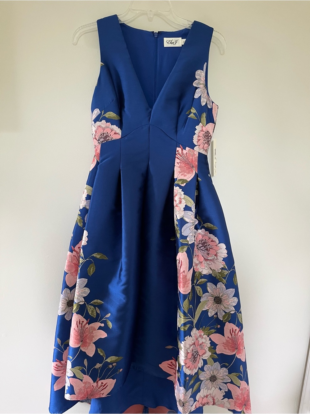 Eliza J Blue Floral V-Neck Fit & Flare Dress Formal Size 2 NWT